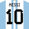 A poster design featuring the number 10 and a sun emblem on a background of light blue vertical stripes.
