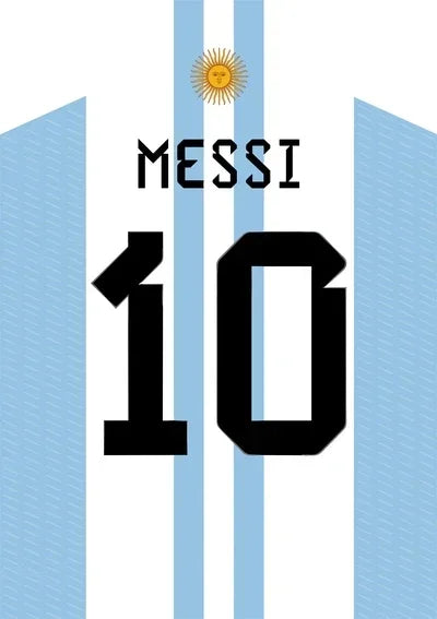 A poster design featuring the number 10 and a sun emblem on a background of light blue vertical stripes.