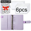 A set of six clear stickers with a red bow and a purple A6 PU leather budget planner binder.