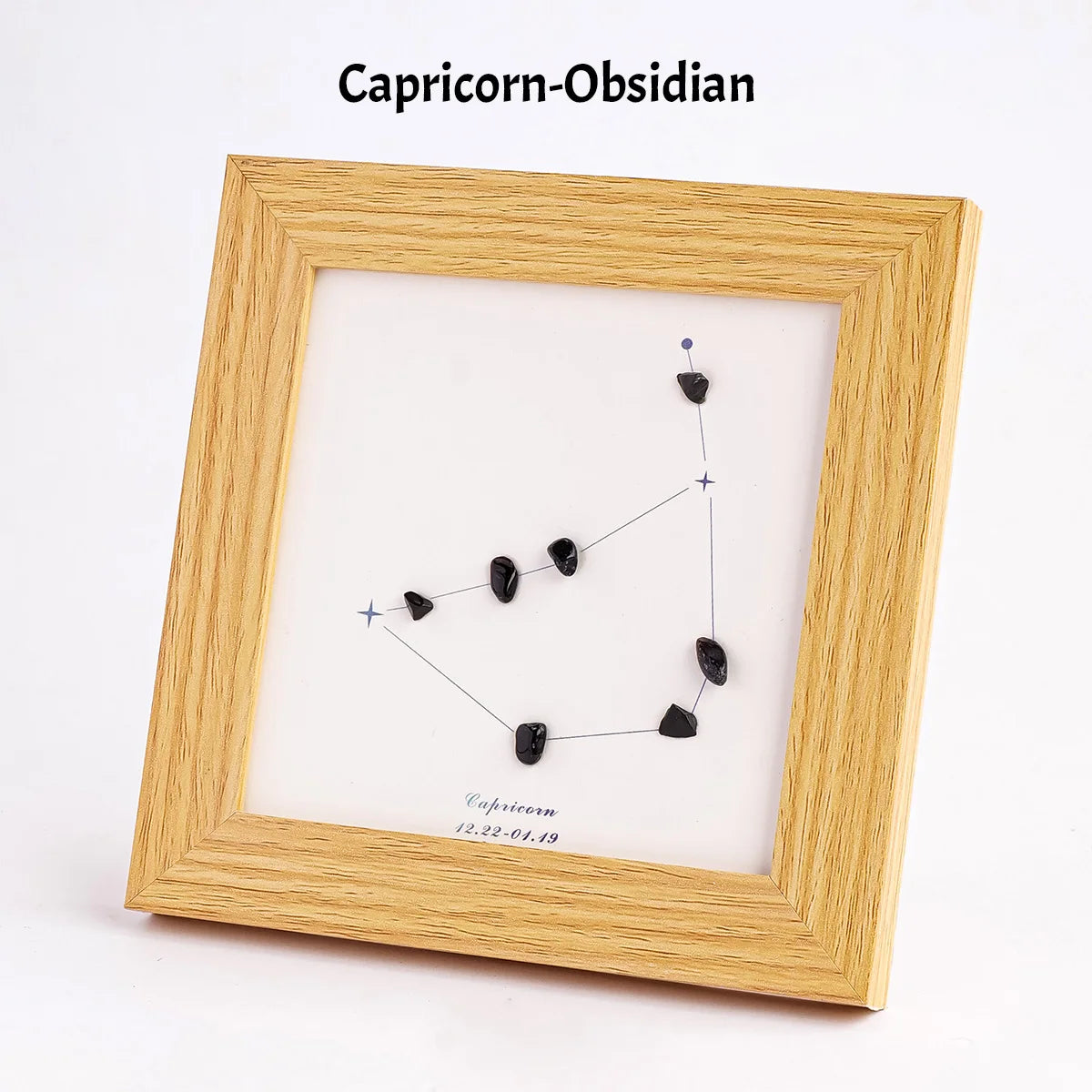 Holzrahmen mit Zeichen des Steinbinnicht und Obsidiankristall-Features.