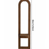 A vertical wooden arch shelf with a rectangular shelf insert, finished in a rustic brown tone.
