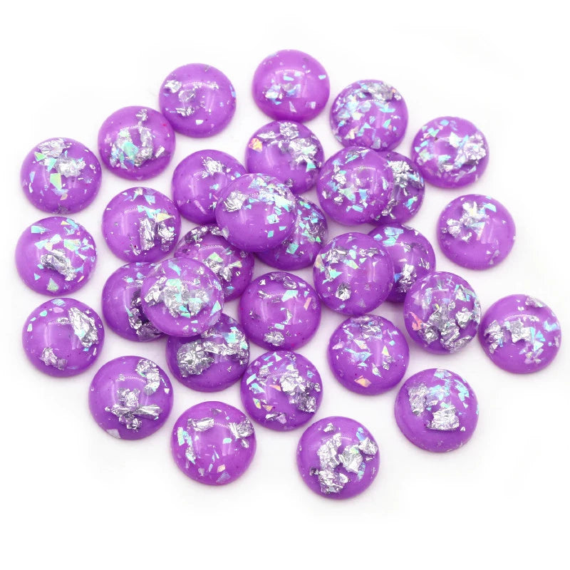 Mixed Color Resin Cabochons with Metal Foil Backing for Jewelry Making