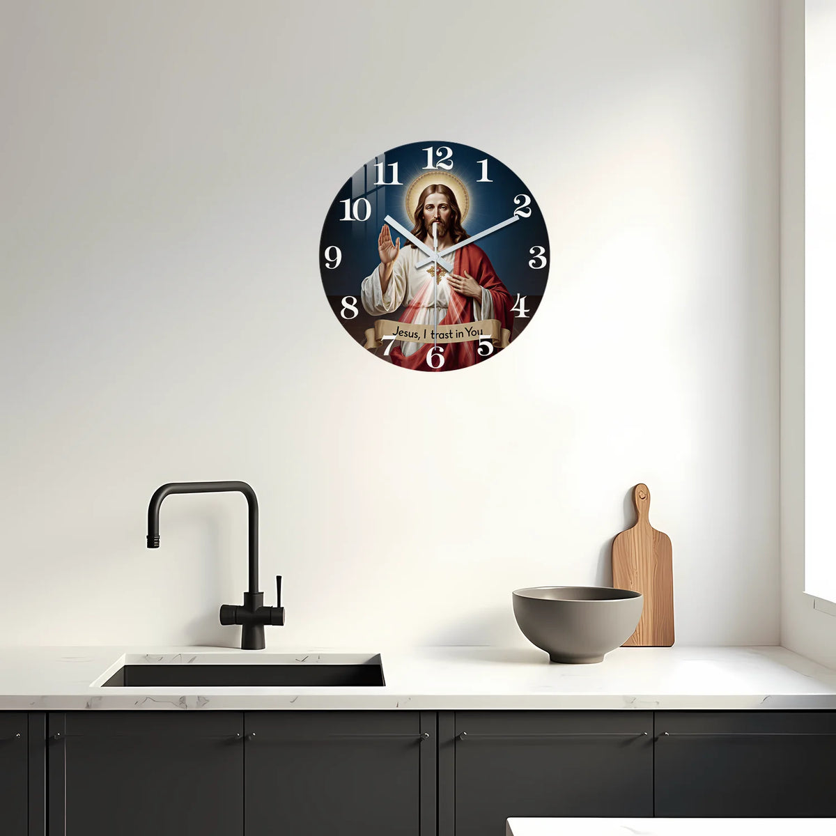 Sacred Heart Wooden Wall Clock with Silent Quartz Movement