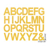 A set of yellow acrylic alphabet letters A through Z and an ampersand for a cake topper