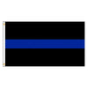 A black flag with a single horizontal blue stripe.