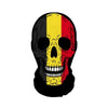 A skull face mask featuring the flag of Spain (red and yellow stripes on a black background).