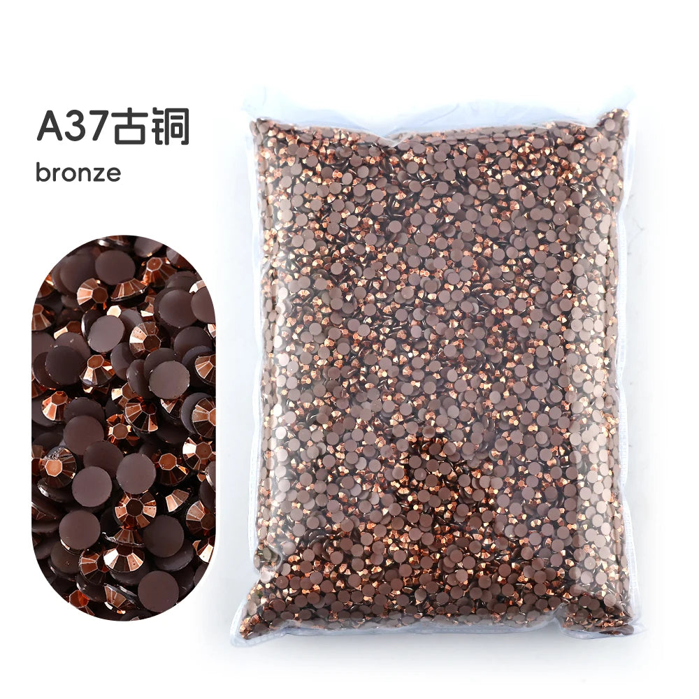 A37 bronze resin rhinestones in a sealed bag for crafting