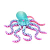 A vibrant teal and pink articulated 3D printed octopus figurine with eight tentacles.