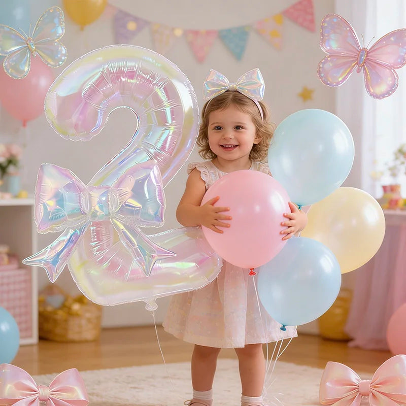 Iridescent Number Balloon Kit with Bowknot Accent