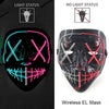 A black EL mask with neon wire details, shown in both light status and no light status.