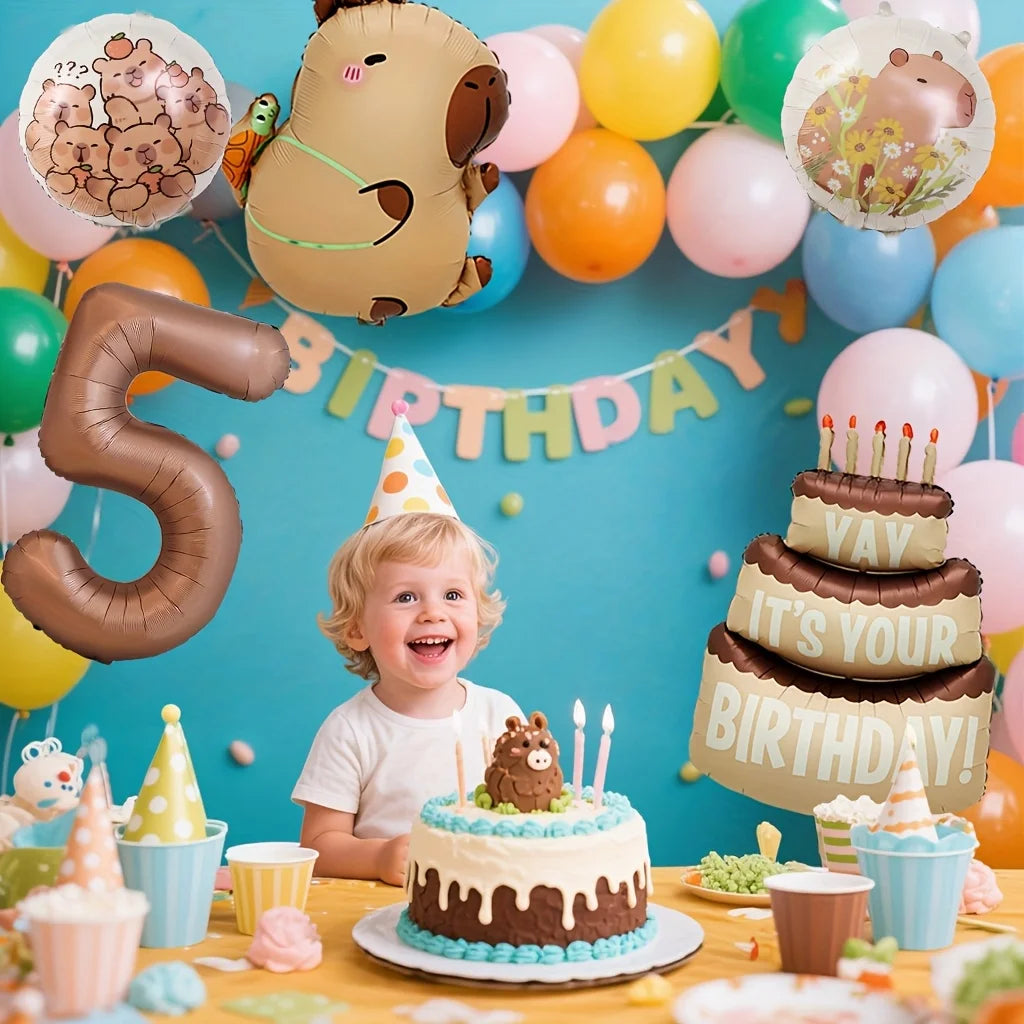 Capybara Cartoon Foil Balloon Set for Birthday Parties