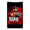 A poster featuring a man in a hat and coat aiming a gun, with the text Red Dead Redemption II.