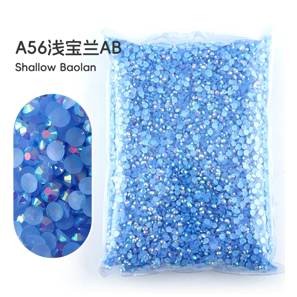Bag of A56 glass AB blue resin rhinestones for crafting