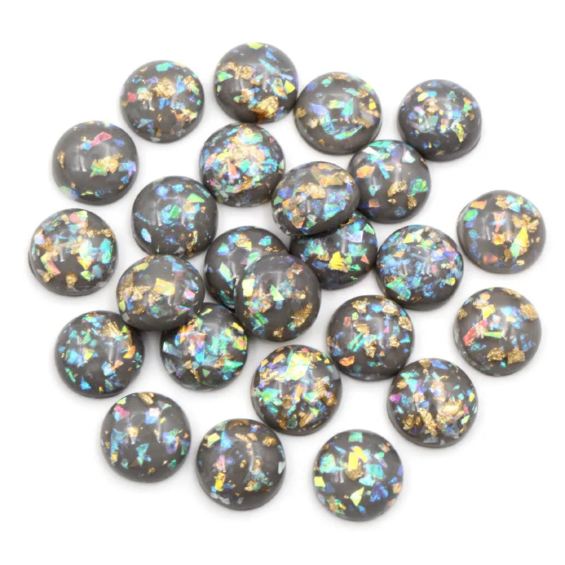Mixed Color Resin Cabochons with Metal Foil Backing for Jewelry Making