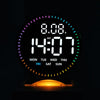 An LED ambient light alarm clock displaying the time 14:07 with a jumping seconds display and colorful LED accents.