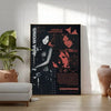 A framed poster featuring characters from Resident Evil games, including Ada Wong and Capcom logos.