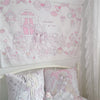 A pink and white kawaii cartoon tapestry wall hanging featuring sweet dreams and cute characters for bedroom decor