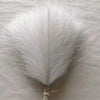 A fluffy white artificial pampas grass plume with fine feathery texture.