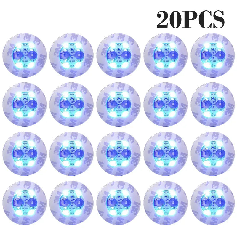 A set of 20 luminous LED coaster lights designed for bottles and glasses.