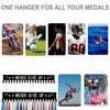 A display rack featuring various metal hangers designed for holding medals.