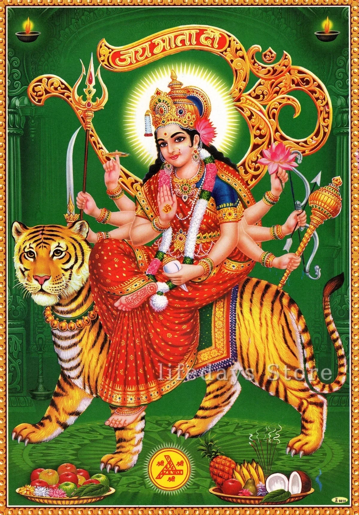 Durga Goddess Vintage Canvas Wall Art – Hindu Deity Print for Living Room & Home Decor