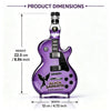 A purple glass decanter shaped like a guitar, featuring the Black Sabbath logo and design.