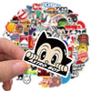 A hand holds a sticker pack featuring an Astro Boy character design.