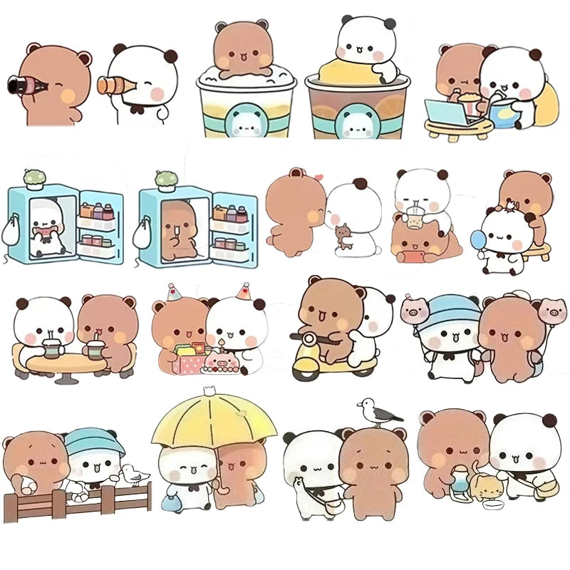 A set of kawaii panda fridge magnets featuring various expressions and poses.