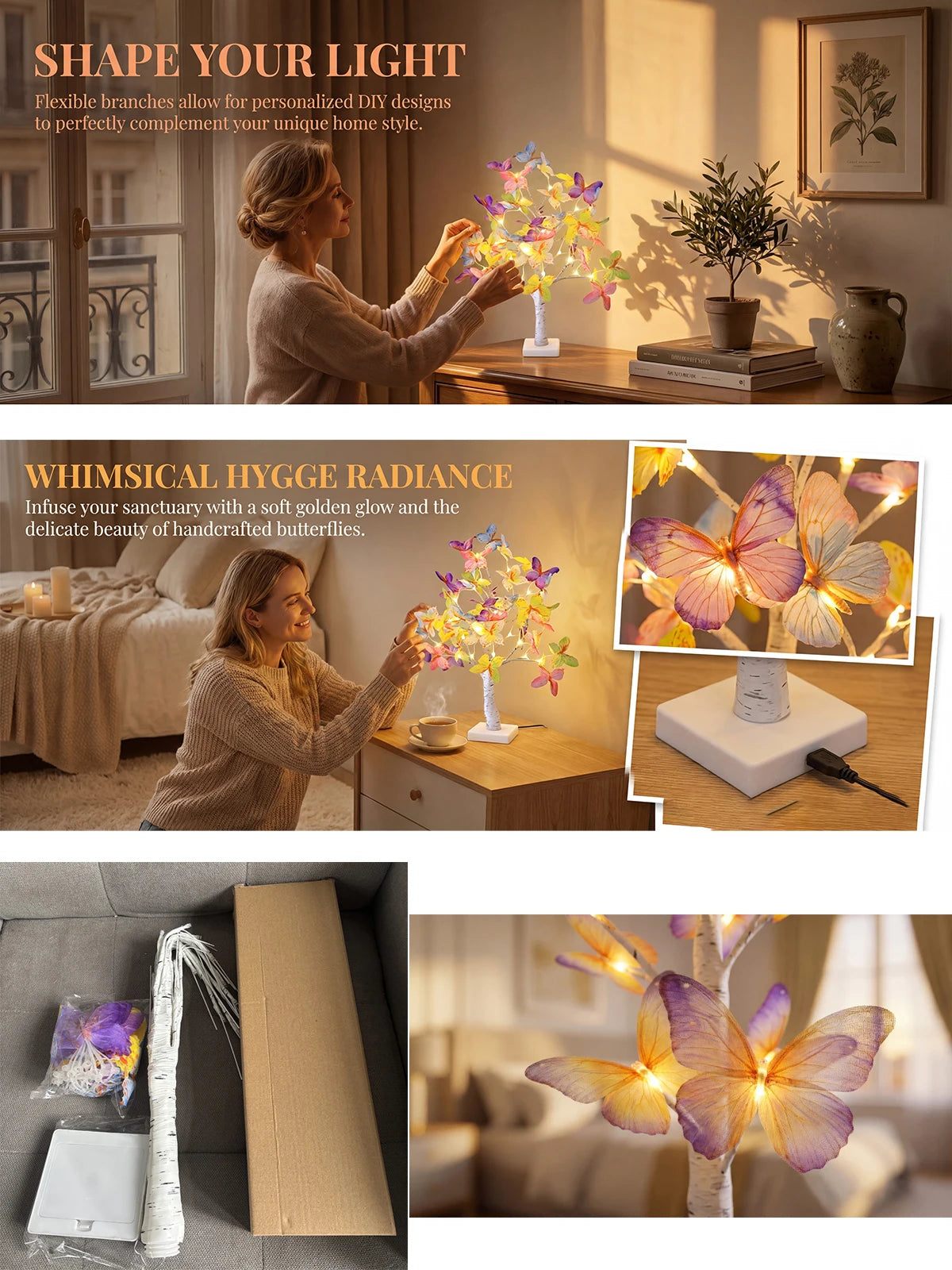 Butterfly Flower Tree Lamp with Warm Glow