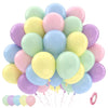 A bunch of 50 latex balloons in pastel purple, blue, and pink colors with confetti strings.