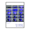 A grid of twelve images showing various blue and purple flames or explosions against a dark background.