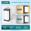 A-25W CANMEIJIA Outdoor Wall Light featuring a rectangular LED design with warm and white light options.