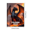 Un livre de coloriage représentant un dragon noir féroce dans un paysage flamboyant et dramatique.