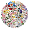 A circular arrangement of colorful, aesthetic transparent flower decals for scrapbooking