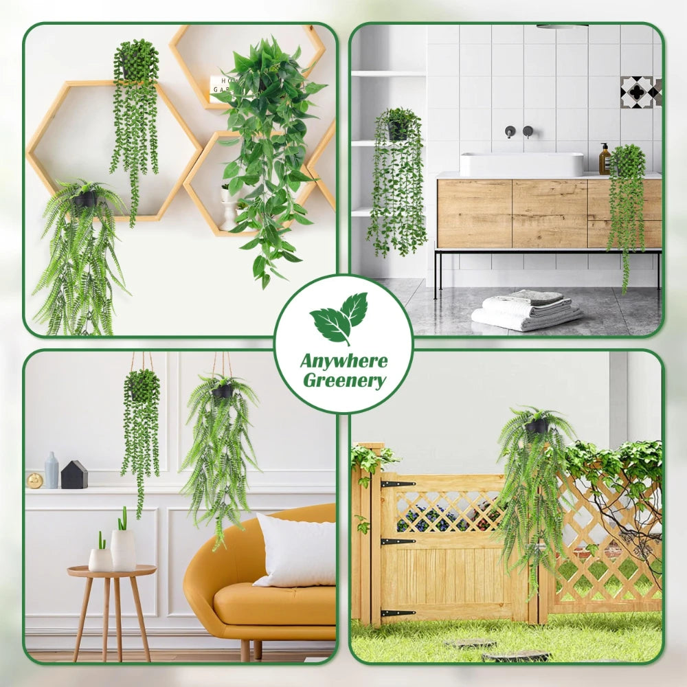 Set of four realistic hanging artificial ivy vines used for indoor and outdoor greenery decor