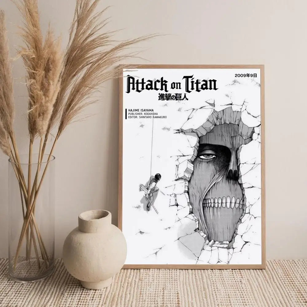 Canvas wall art featuring a detailed illustration of a skull inspired by Attack on Titan