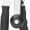 Silver heavy-duty manual can opener with a black handle and magnetic lid lock.