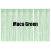 Three vertical panels of metallic green foil fringe curtains for party backdrop decor
