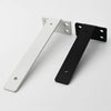 A set of two heavy-duty floating shelf brackets, one white and one black, shown against a white background.