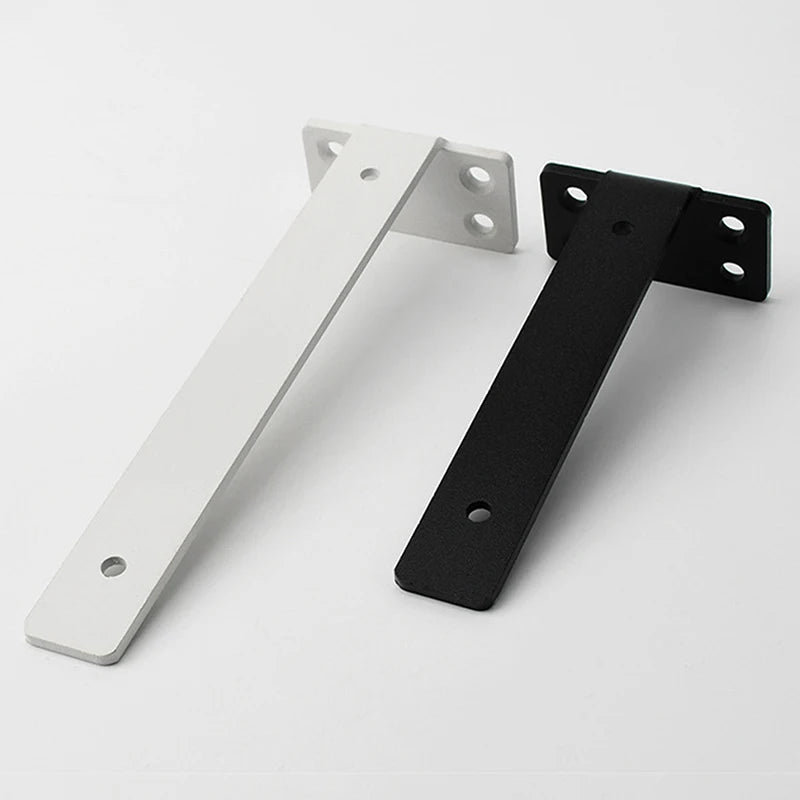 A set of two heavy-duty floating shelf brackets, one white and one black, shown against a white background.