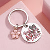 Silberne Edelstahl-Anhänger mit Blumen-Charm und dem Text „Best Aunt ever“ auf einer weißen Scheibe