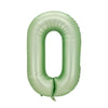 A large foil number zero balloon in a light green color.