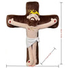 A plush doll depicting Jesus with a beard and crown, wearing a white cloth, against a brown background.