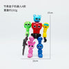 A set of five colorful robot joint mobile assembly worker game dolls with various colors and sizes.