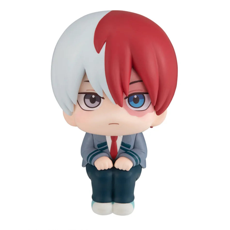 Chibi collectible figure of Izuku Midoriya from My Hero Academia with white and red hair.