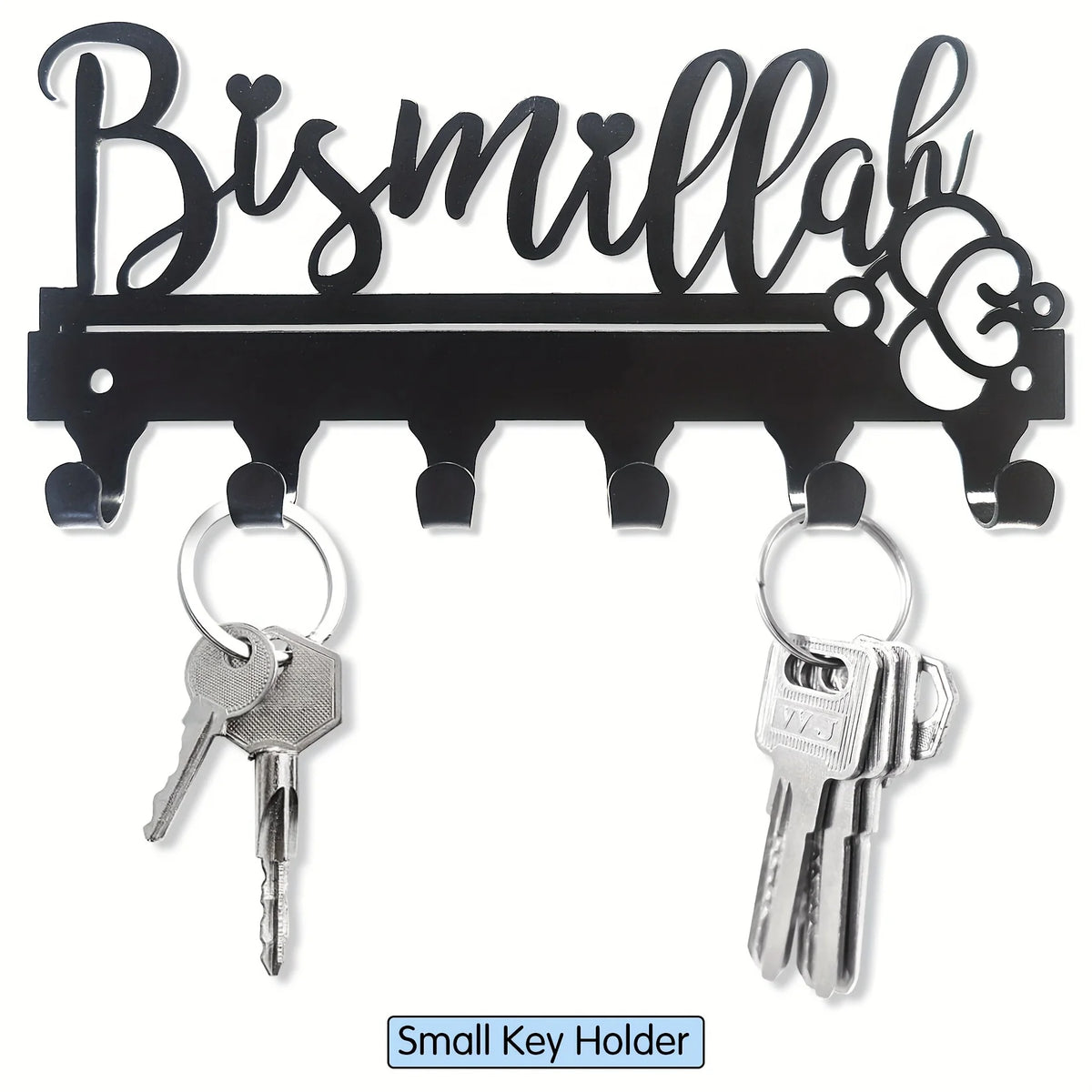 Black Islamic Arabic blessing sign with hooks holding silver keys