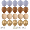 A set of 20 balloons in various shades of blue and gold, including latex balloons and a 10M ribbon.
