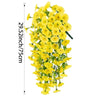 A long, vertical garland of bright yellow artificial morning glory flowers.
