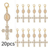 A set of 20 gold pearl rhinestone cross keychain charms for religious keepsakes.
