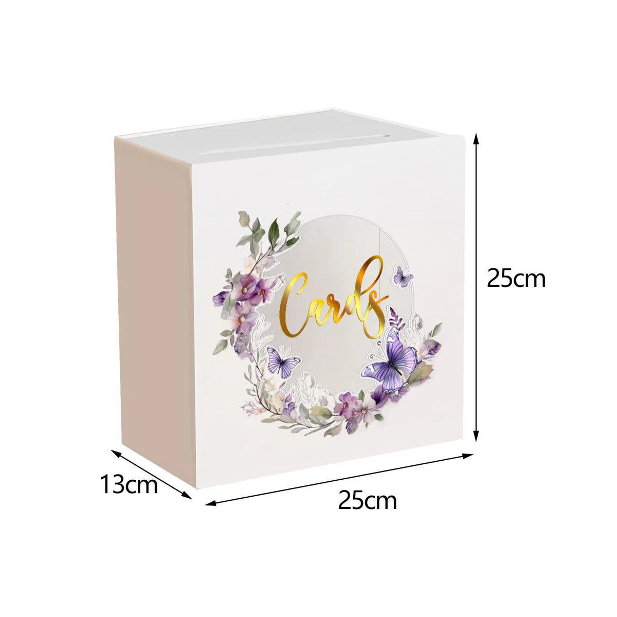A rectangular, light pink acrylic gift box with a circular floral wreath design on the lid.